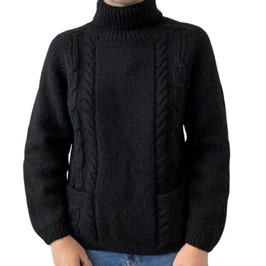 Vintage J Crew Womens 100% Wool Black Cable Knit Chunky Turtleneck Sweater Sz M 