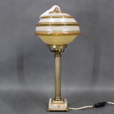 1940s Restored Brass Table Lamp with Marble Base and Glass Shade / Vintage light / Mid-century / 