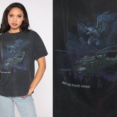MH-60 Pave Hawk Shirt Vintage Air Force Shirt US Army Graphic Tee Retro 1990s Black Tshirt Helicopter Shirt USA Sikorsky Large L 
