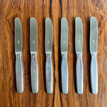 6 Mid Century WMF Germany Form 3600 Flatware Dinner Knives - Stainless Steel - Older Triangle Mark 
