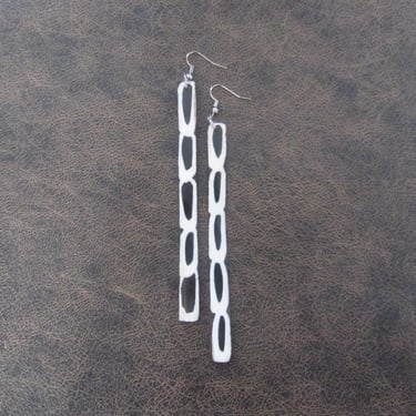 Extra long batik print bone earrings 