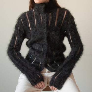 6638t / yves saint laurent rive gauche angora paneled sweater / s / m / l 