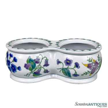 Vintage Chinese Porcelain Floral Motif Double Jardiniere Planter