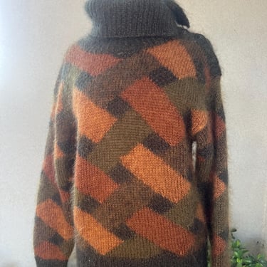 Vintage mohair sweater Cowl neck buttons fall colors Sz M Linda Allard for Ellen Tracy 