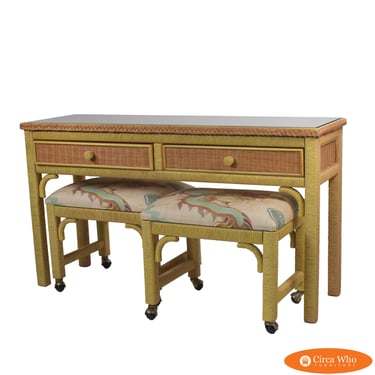 Henry Link Console With Upholstered Stool