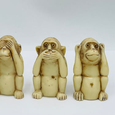 Vintage Carved Resin (3)  Monkeys "See No Evil, Hear No Evil and Say No Evil" 3" 