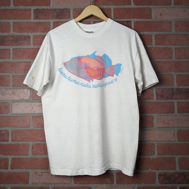 Vintage 90s Humu Humu Nuku Nuku Aupa'a ORIGINAL Fish Tee - Extra Large 