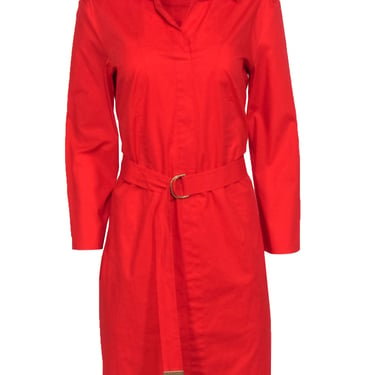 Hugo Boss - Red Crop Sleeve Belted Shirt Dress Sz 10