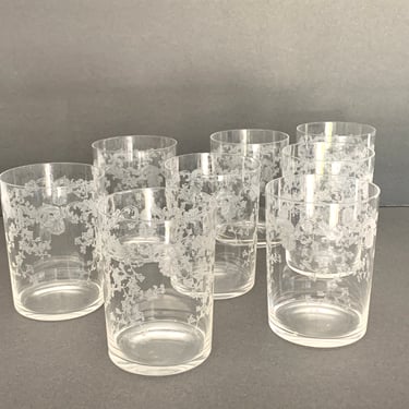 Antique Etched Clear Glass 8 oz. Tumblers-Set of 8 