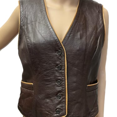 Saks 5th Avenue Leather and Mink Vest, Vintage Leather Vest, Mink Lined Vest, Retro Leather Vest, Brown Leather and Brown Mink Vest 