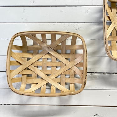 Vintage Style Tobacco Basket | Rustic Wall Decor | Hanging Wall Basket | Modern Farmhouse Decor | Neutral Natural Decor | Flat Basket Dining 