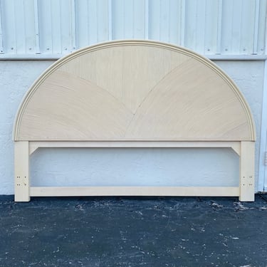 Vintage Pencil Reed King Headboard - Off-White Rattan Half Moon Style Coastal Bedroom Furniture 