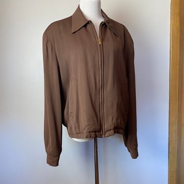 40’s 50’s Men’s Ricky jacket~ Brown gaberdine short coat~ Rare Rockabilly Men’s size 44-46 LG 