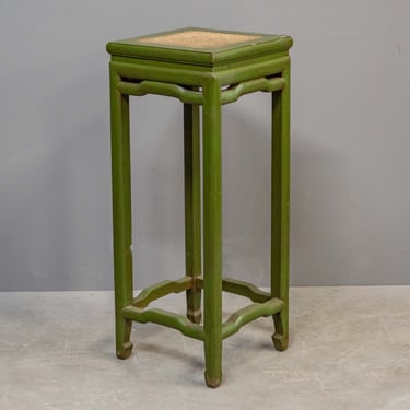 Green Painted Asian Plant Stand w/ Rattan Top