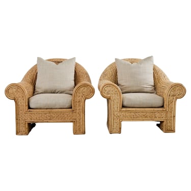 Pair of Ralph Lauren Attributed Wicker Rattan Lounge Chairs