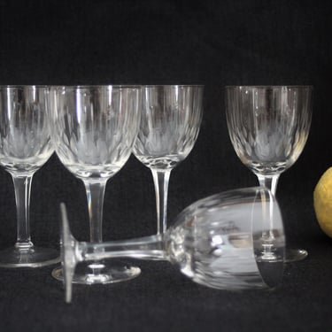 5 Vintage Etched Elegant Lead Crystal Stemware Wine Cordial Cocktail Glasses 