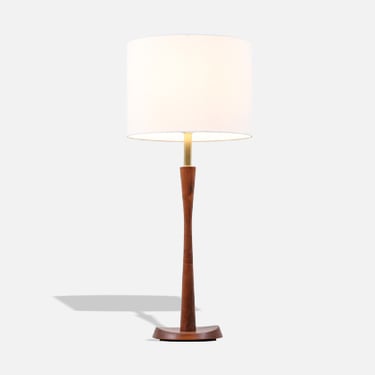 Mid-Century Modern Walnut & Brass Accent Table Lamp by Laurel