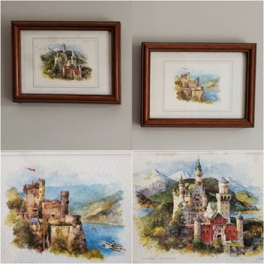 Framed Prints of Castles along the Rhein River Valley - Vintage Home Decor - Vintage Wall Art - Castle Prints 