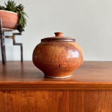 Vintage red-orange lidded ceramic bowl / handmade PNW pottery jar 