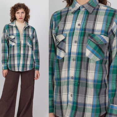 70s 80s Frostproof Plaid Cotton Workwear Shirt - Men's Medium | Vintage Unisex Grunge Lumberjack Flannel Button Up Shirt 