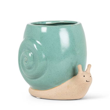 Tall Turq Snail Planter-5"H