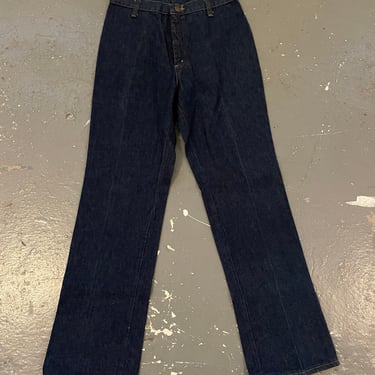 28x30 Vintage 70s Men’s Boot Cut Jeans Deadstock Dark Wash Denim Blue Boot Cut Flared Straight HIS 