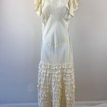 1970s Long Ruffle Slip Dress 