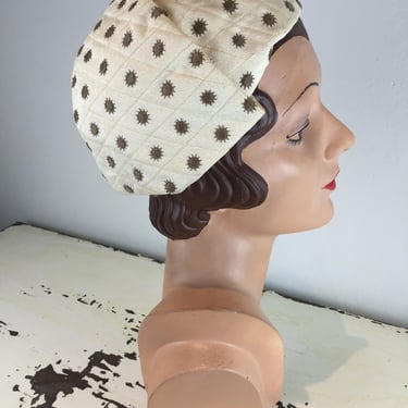 Lined Up Juliets - Vintage 1950s Hattie Carnegie Ivory Quilted Embroidered Juliet Caplet Hat 