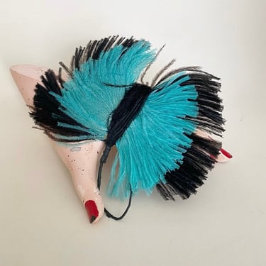 Art Deco Antique 1920s  Flapper Geometric Large Ostrich feather Turquoise & Black Corsage  Hair or hat trim by BakeliteBa