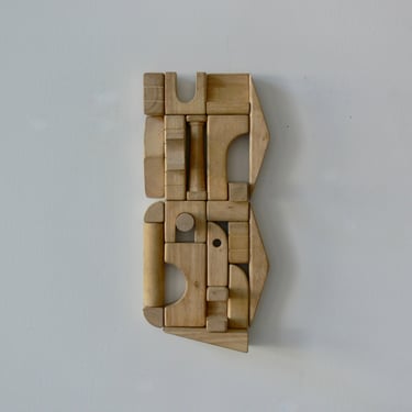 Modernist Abstract Brutalist Louise Nevelson Inspired Wooden Wall Sculpture 