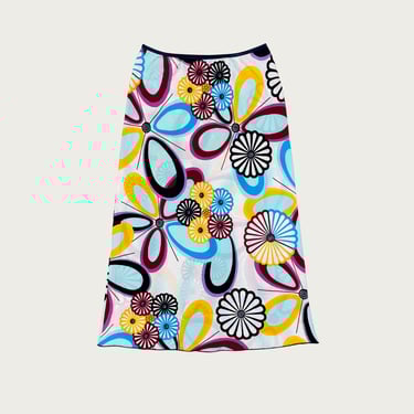(XS/S) 90s/Y2K Blue Multicolor Groovy Floral Print Maxi Skirt