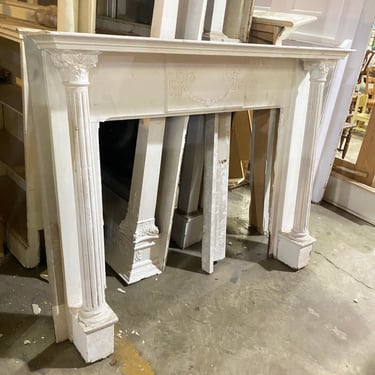 Salvaged White Fireplace Mantel with Corinthian Capitals