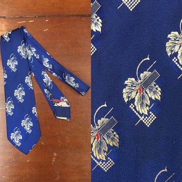 Vintage 1940s,  Leaf, Geometric Pattern, Rockabilly Tie, Vintage Tie, Vintage Clothing, 1950s Tie, Unlined 