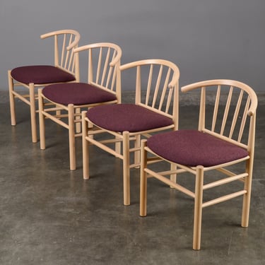 4 Erik Ole Jørgensen J-151 Chairs Danish Modern Beech with Plum Purple Wool Upholstery 