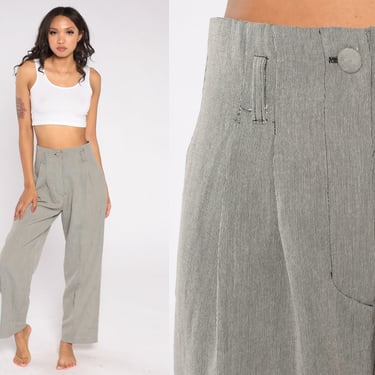 Grey Trousers 90s Pleated Pants High Waisted Rise Straight Wide Leg Slacks Preppy Plain Basic Simple Chic Professional Vintage 1990s Small S 