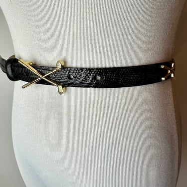 90’s Y2K IB belt company Ladies Golf belt~ novelty golfers skinny trouser belt~perforated black leather / Italian leather preppy size Med/LG 