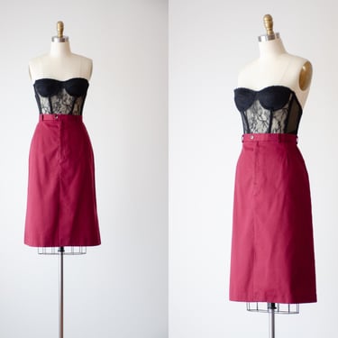 red cotton skirt | 90s vintage Saddlebred burgundy dark academia knee length skirt 