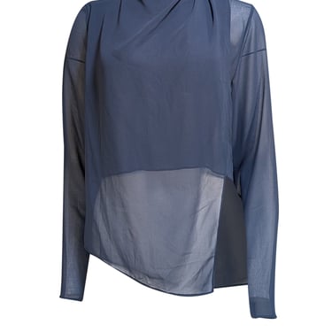 Lapointe - Navy Georgette Draped Long Sleeve Blouse Sz S