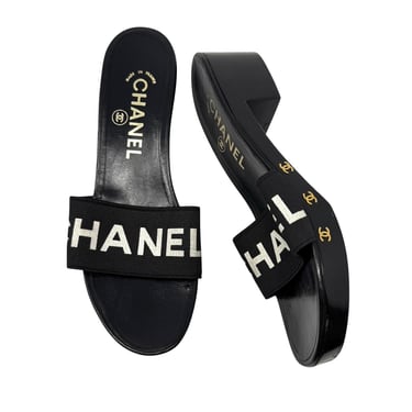 Chanel Black Woven Logo Platform Sandals