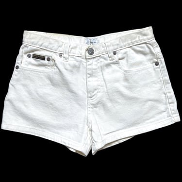 Vintage 1990s CALVIN KLEIN White Jean Shorts ~ measure 26.5 Waist ~ Denim ~ 90s ~ 26 27 Waist 