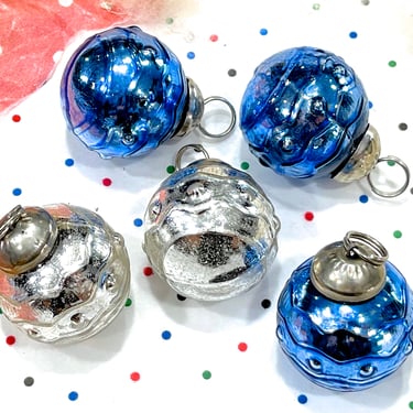 VINTAGE: 5pcs - Small Thick Mercury Ornaments - Mid Weight Kugel Style Ornaments - Unique Find 