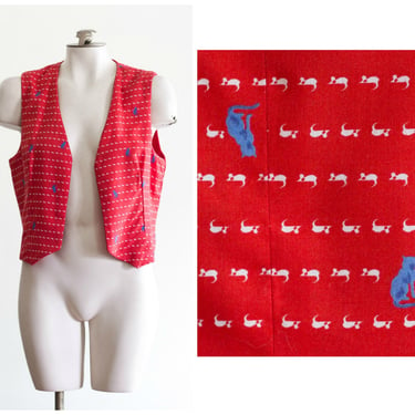 Cat and mouse novelty print reversible red vest 