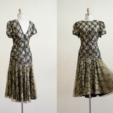 1980s dress | gold and black lace dress | flamenco dress 