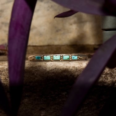 Native American Turquoise Cuff In Solid Sterling Silver, Thin Hammered Multi-Stone Cuff, Southwestern Jewelry, 5 3/4