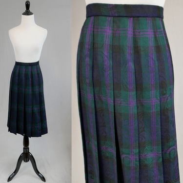 90s Pendleton Skirt - Pleated Plaid Wool - Purple Black Green - Vintage 1990s - 12 Petite 28" waist 