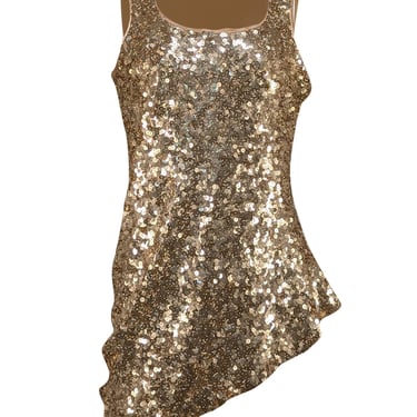 St. John - Gold Sequin Asymmetrical Hem Tank Blouse Sz M