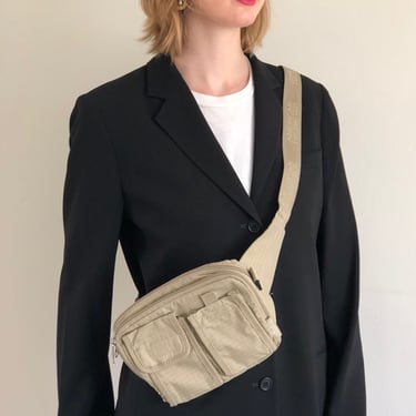 90s fanny pack / vintage American Tourister neutral beige nylon cross body pockets fanny pack 