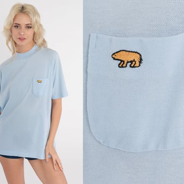 80s Jack Nicklaus Shirt Golden Bear Golf Shirt Pocket Shirt Baby Blue Single Stitch Raglan Sleeve Plain TShirt Vintage Retro Medium Large 
