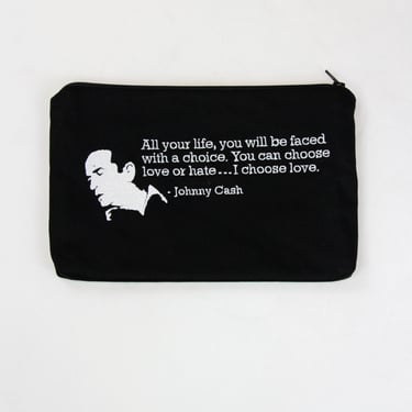 Embroidered Quotes Wallet Coin Make-up Pouch 9" x 6" - Johnny Cash 