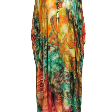 Roberto Cavalli - Orange &amp; Multi Color Print Silk Coverup Dress Sz 6